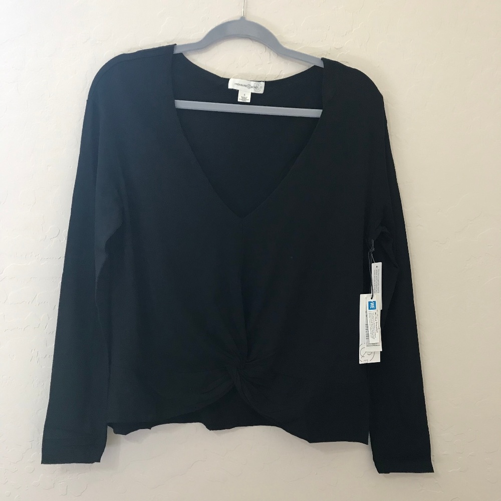 Treasure&Bond Black Twist Detail Cotton Blend Top